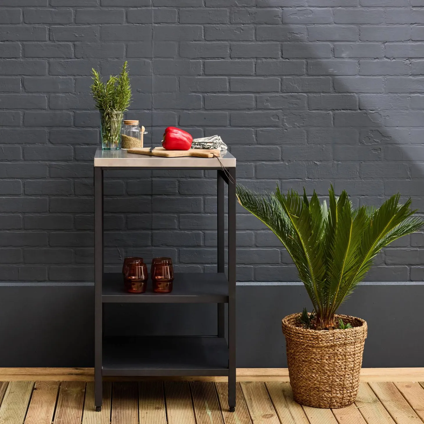 Outdoor steel kitchen with 2 shelves L49cm