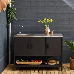Outdoor steel kitchen with sink L120cm