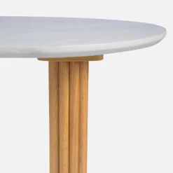 Oval coffee table in rubberwood with stone effect veneer
