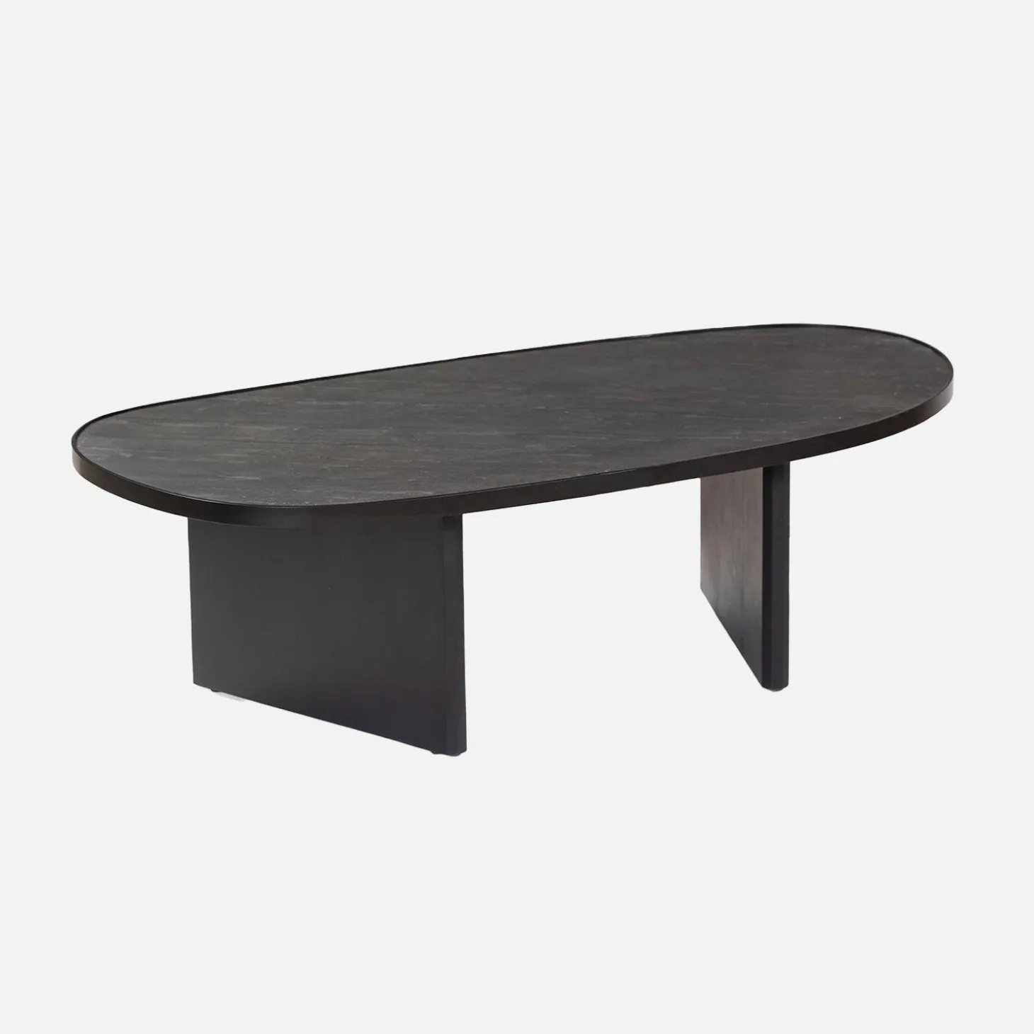 Oval coffee table mango wood and stone veneer