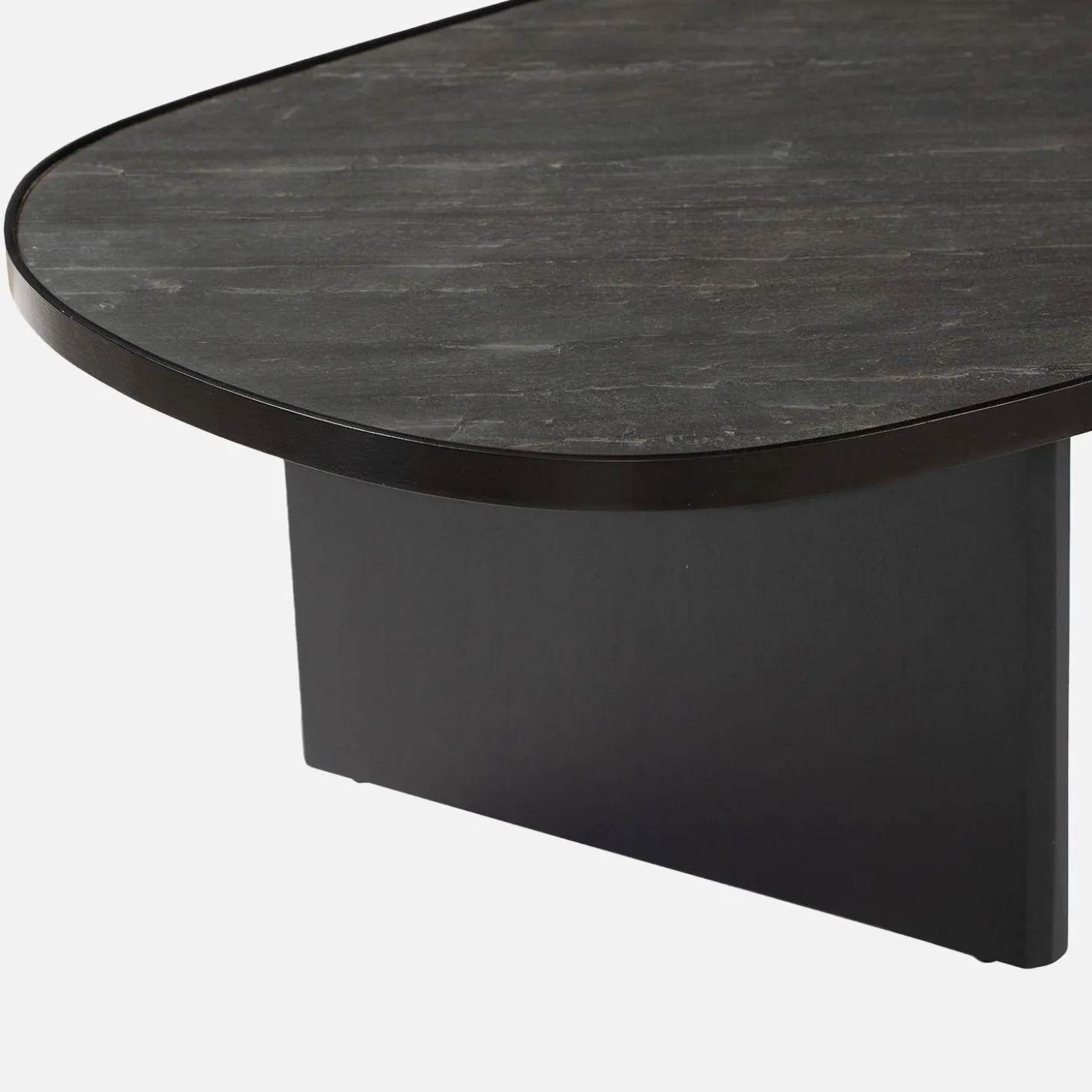 Oval coffee table mango wood and stone veneer