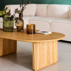 Oval coffee table Rubberwood oak veneer