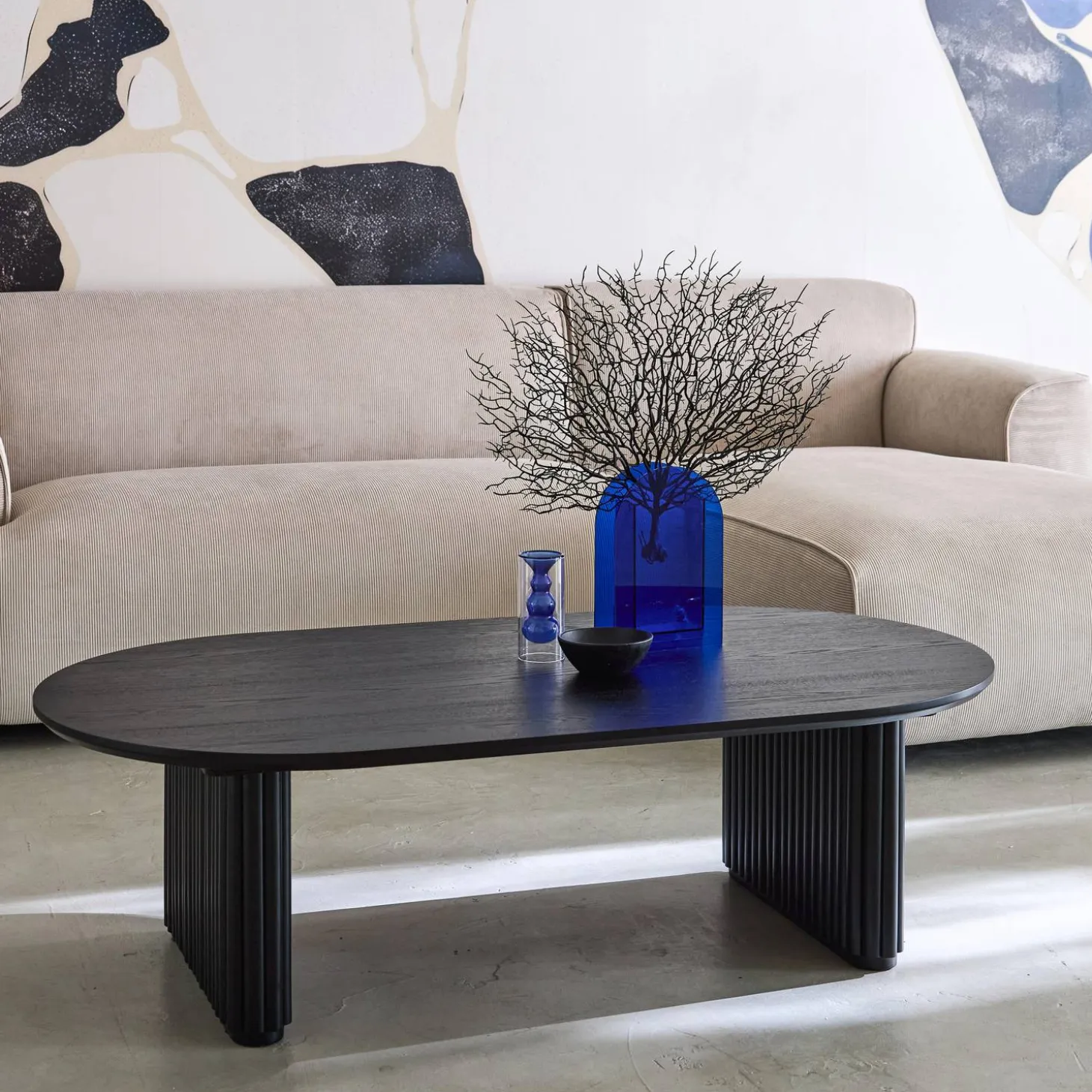 Oval coffee table Rubberwood oak veneer