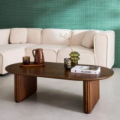 Oval coffee table Rubberwood oak veneer