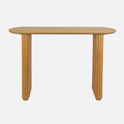 Oval console rubberwood and oak-effect veneer