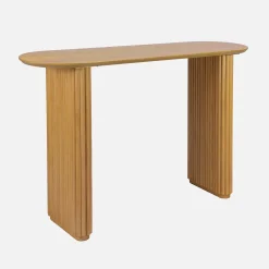 Oval console rubberwood and oak-effect veneer