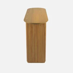 Oval console rubberwood and oak-effect veneer