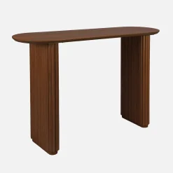 Oval console rubberwood and oak-effect veneer