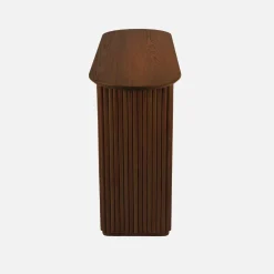 Oval console rubberwood and oak-effect veneer