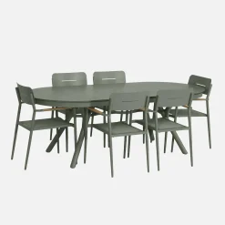 Oval extendable garden table 220/280cm + 6 armchairs, aluminium