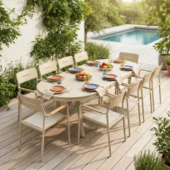 Oval extendable garden table aluminium + 10 armchairs