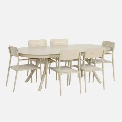 Oval extendable garden table 220/280cm + 6 armchairs, aluminium