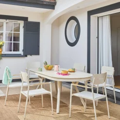 Oval extendable garden table 220/280cm + 6 armchairs, aluminium