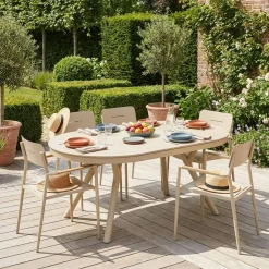 Oval extendable garden table 220/280cm + 6 armchairs, aluminium