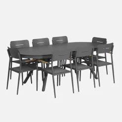Oval extendable garden table aluminium + 8 armchairs
