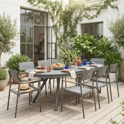 Oval extendable garden table aluminium + 8 armchairs