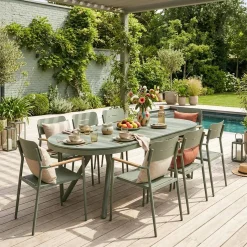 Oval extendable garden table aluminium + 8 armchairs
