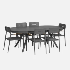 Oval extendable garden table 220/280cm + 6 armchairs, aluminium
