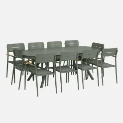 Oval extendable garden table aluminium + 10 armchairs