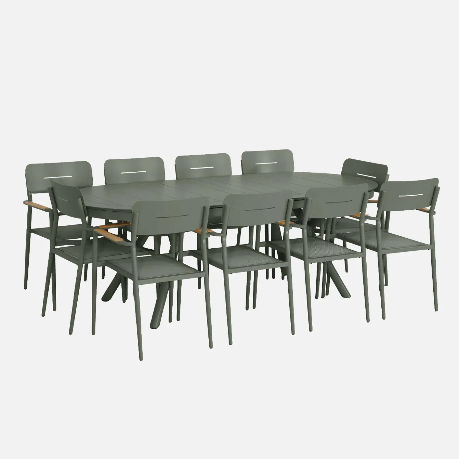 Oval extendable garden table aluminium + 10 armchairs