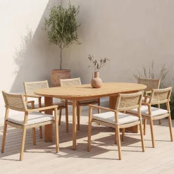 Oval garden table acacia wood 200cm seats 6