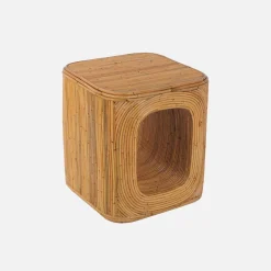 Pair of bedside tables or side tables in natural rattan