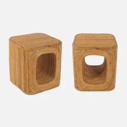 Pair of bedside tables or side tables in natural rattan