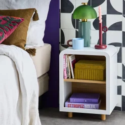 Pair of bedside tables with a wooden effect and 2 niches