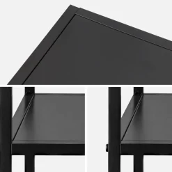 Pair of 2 black metal bedside table with shelf