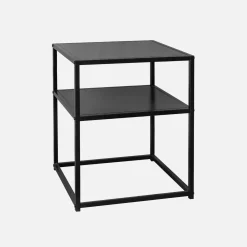 Pair of 2 black metal bedside table with shelf