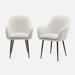 Pair of boucle fabric accent chairs with metal legs