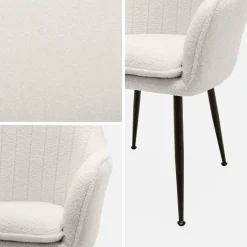 Pair of boucle fabric accent chairs with metal legs