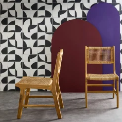 Pair of cane and wooden garden chairs
