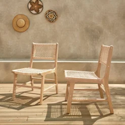 Pair of cane and wooden garden chairs