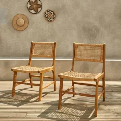 Pair of cane and wooden garden chairs