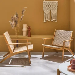 Pair of chairs in acacia wood and resin