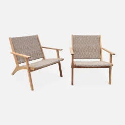 Pair of chairs in acacia wood and resin