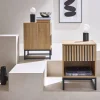 Pair of contemporary bedside tables with wood decor