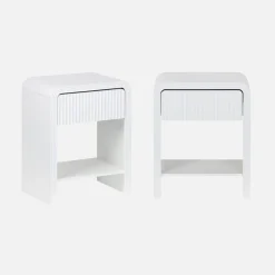 Pair of 1-drawer bedside tables with a grooved wooden effect