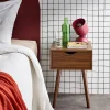Pair of 1-drawer walnut stained wood bedside tables