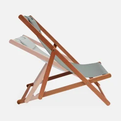 Pair of eucalyptus deck chairs with headrest cushions