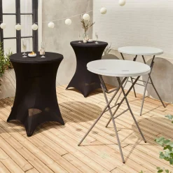 Pair of foldable high tables with protective covers
