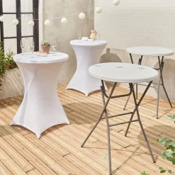 Pair of foldable high tables with protective covers