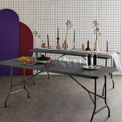 Pair of foldable plastic reception tables