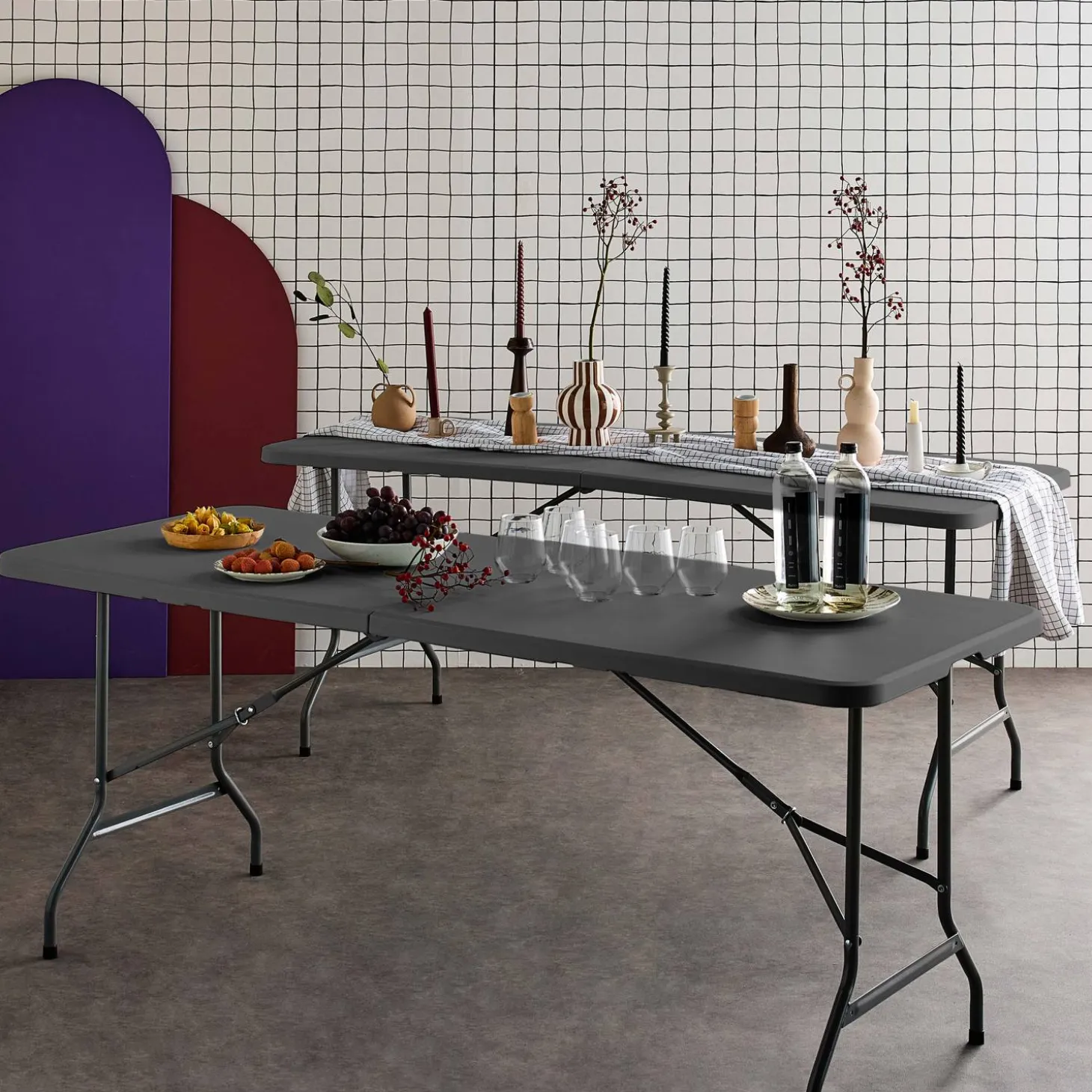 Pair of foldable plastic reception tables