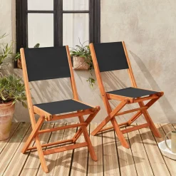 Pair of foldable wooden garden chairs