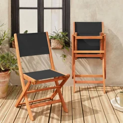 Pair of foldable wooden garden chairs