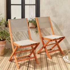 Pair of foldable wooden garden chairs