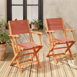 Pair of foldable wooden garden chairs