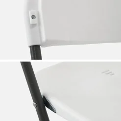 Pair of folding plastic reception tables with 12 chairs